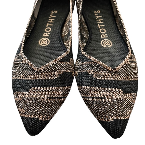 Rothys The Point Golden Shimmer Retired Rose Gold & Black Ballet Flats - Picture 3 of 9